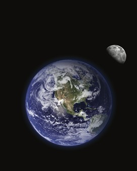 Earth and moon in space